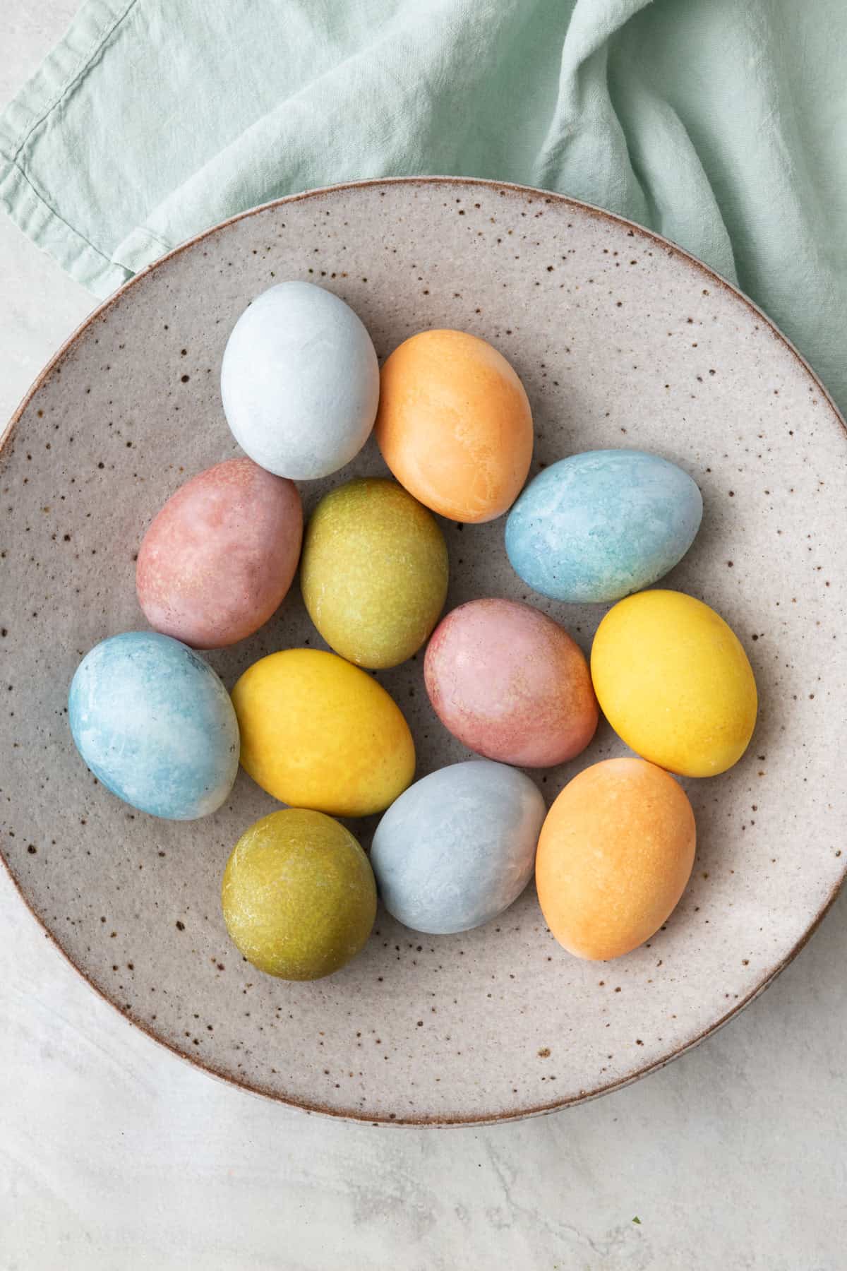 Bowl of naturally dyed Easter Eggs.